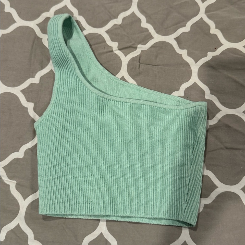 Aritzia Mint Green One-Shoulder Ribbed Tank